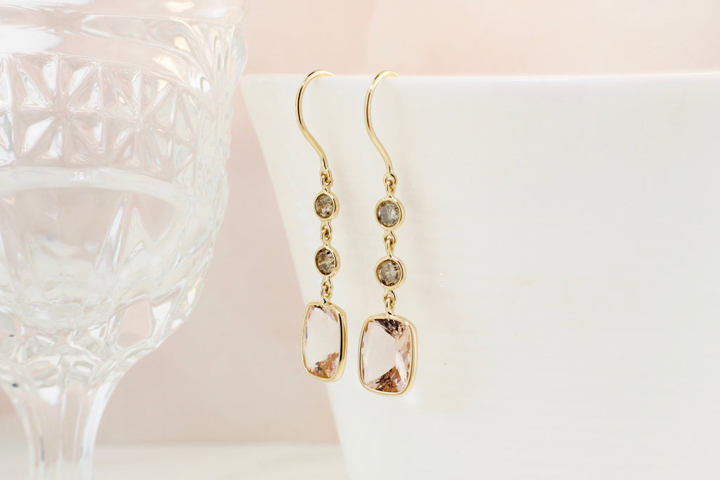 Cayla Morganite and Diamond Dangle Earrings-Earrings-Nari Fine Jewels-Nari Fine Jewels