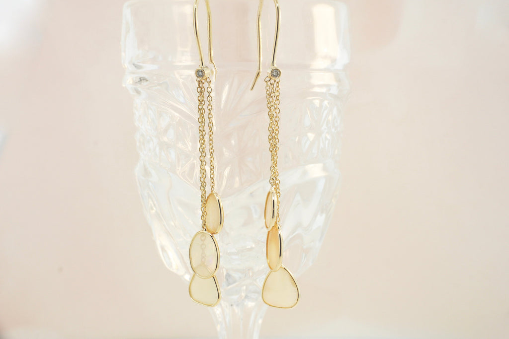 Cascade Opal Triple Dangle Earrings with Diamond-Earrings-Nari Fine Jewels-Nari Fine Jewels