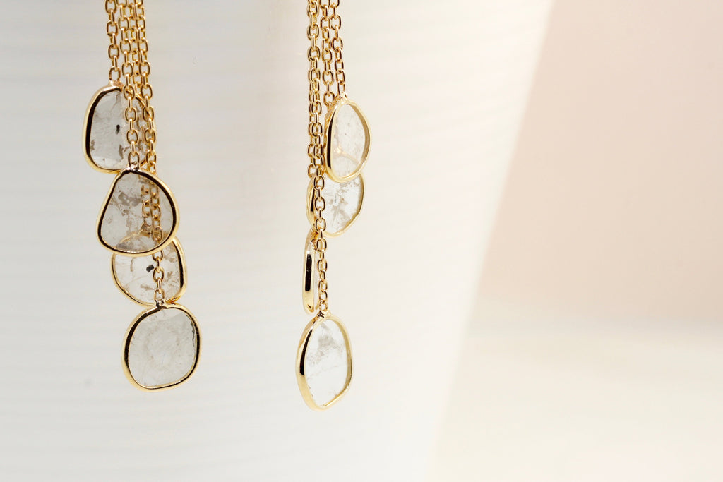 Cascade Diamond Slice Quartet Dangle Earrings-Earrings-Nari Fine Jewels-Nari Fine Jewels