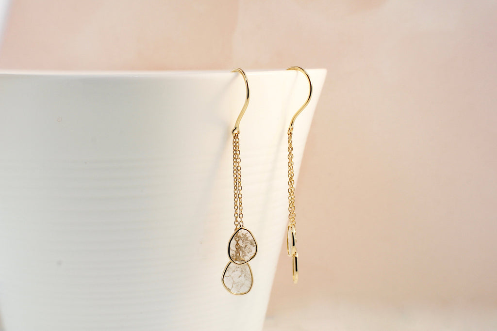 Cascade Diamond Slice Double Dangle Earrings-Earrings-Nari Fine Jewels-Nari Fine Jewels