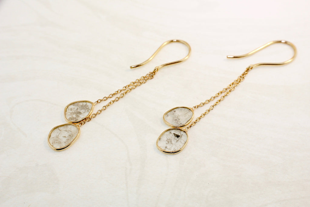 Cascade Diamond Slice Double Dangle Earrings-Earrings-Nari Fine Jewels-Nari Fine Jewels