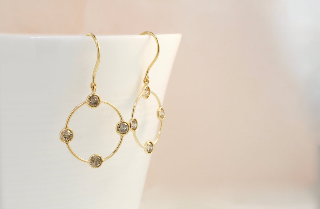 Celeste Diamond Four Stone Station Open Circle Earrings-Earrings-Nari Fine Jewels-Nari Fine Jewels