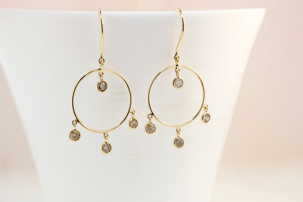 Celeste Diamond Dangling Open Circle Earrings-Earrings-Nari Fine Jewels-Nari Fine Jewels