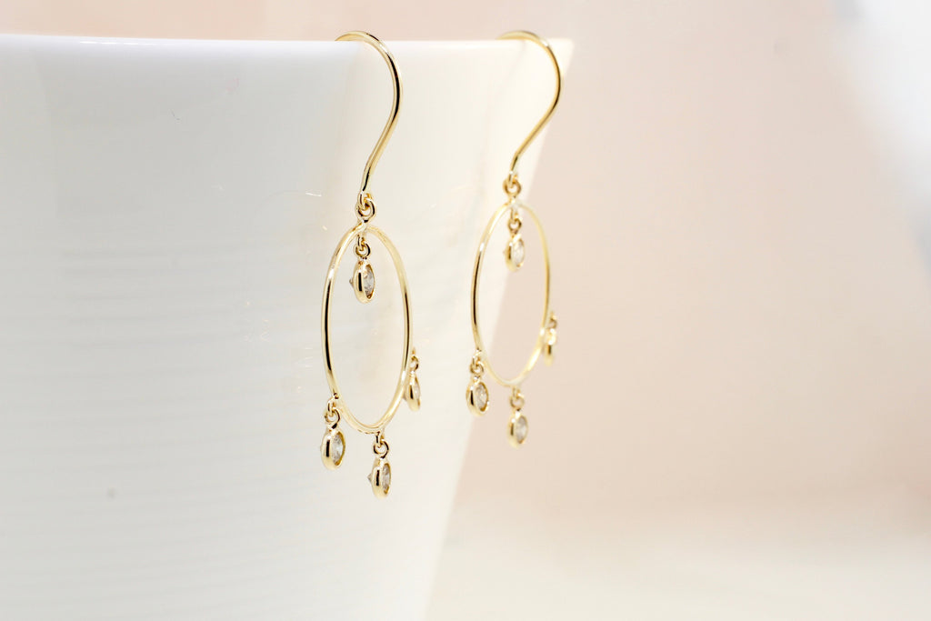 Celeste Diamond Dangling Open Circle Earrings-Earrings-Nari Fine Jewels-Nari Fine Jewels