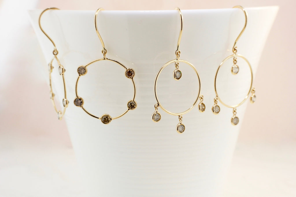 Celeste Diamond Five Stone Station Open Circle Earrings-Earrings-Nari Fine Jewels-Nari Fine Jewels