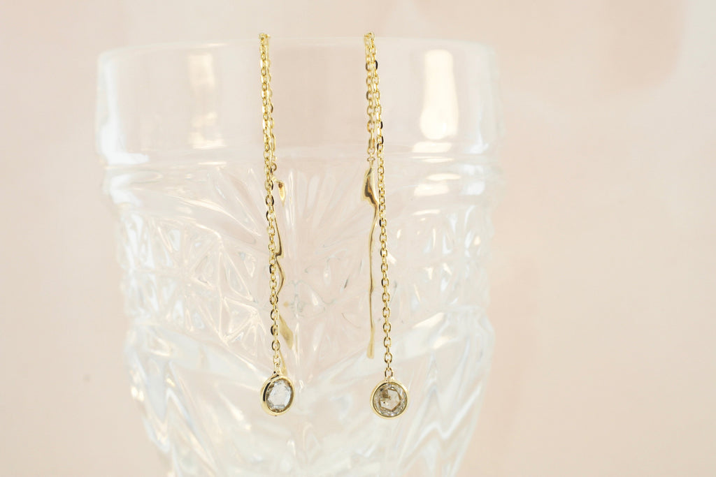 Emma Diamond Rose Cut Threader Earrings-Earrings-Nari Fine Jewels-Nari Fine Jewels
