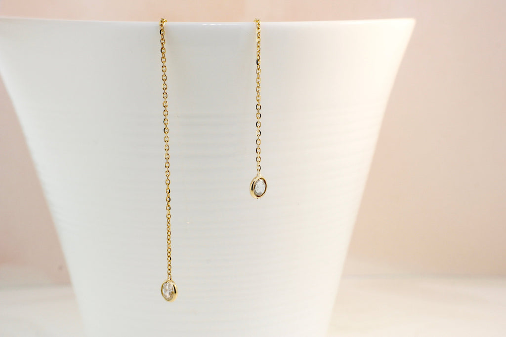 Emma Diamond Rose Cut Threader Earrings-Earrings-Nari Fine Jewels-Nari Fine Jewels