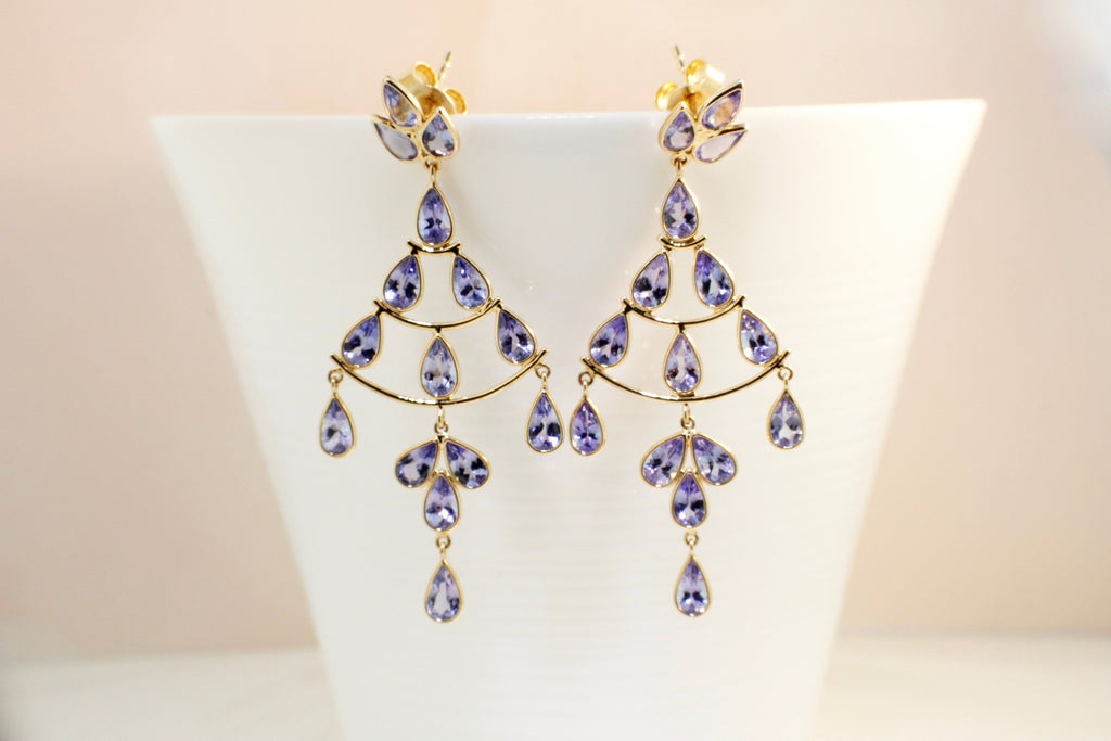 Marin Tanzanite Pear Shape Chandelier Earrings-Earrings-Nari Fine Jewels-Nari Fine Jewels