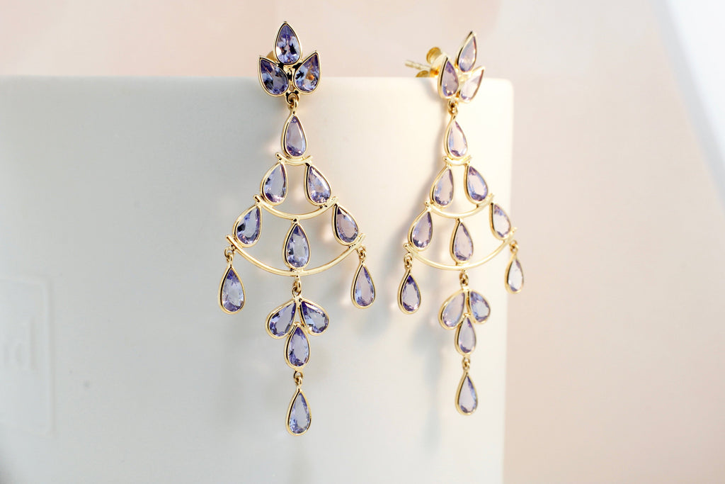 Marin Tanzanite Pear Shape Chandelier Earrings-Earrings-Nari Fine Jewels-Nari Fine Jewels