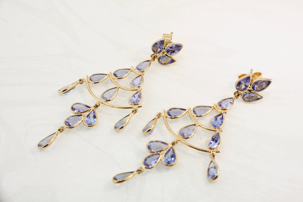 Marin Tanzanite Pear Shape Chandelier Earrings-Earrings-Nari Fine Jewels-Nari Fine Jewels