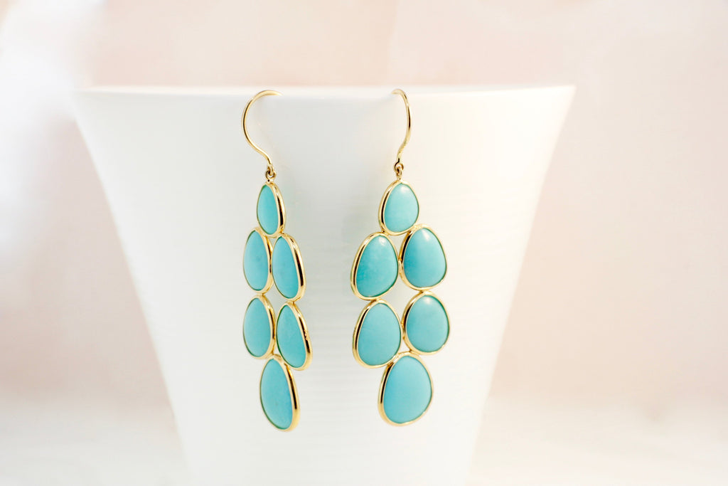 Oceana Turquoise Raindrop Chandelier Dangling Earrings-Earrings-Nari Fine Jewels-Nari Fine Jewels