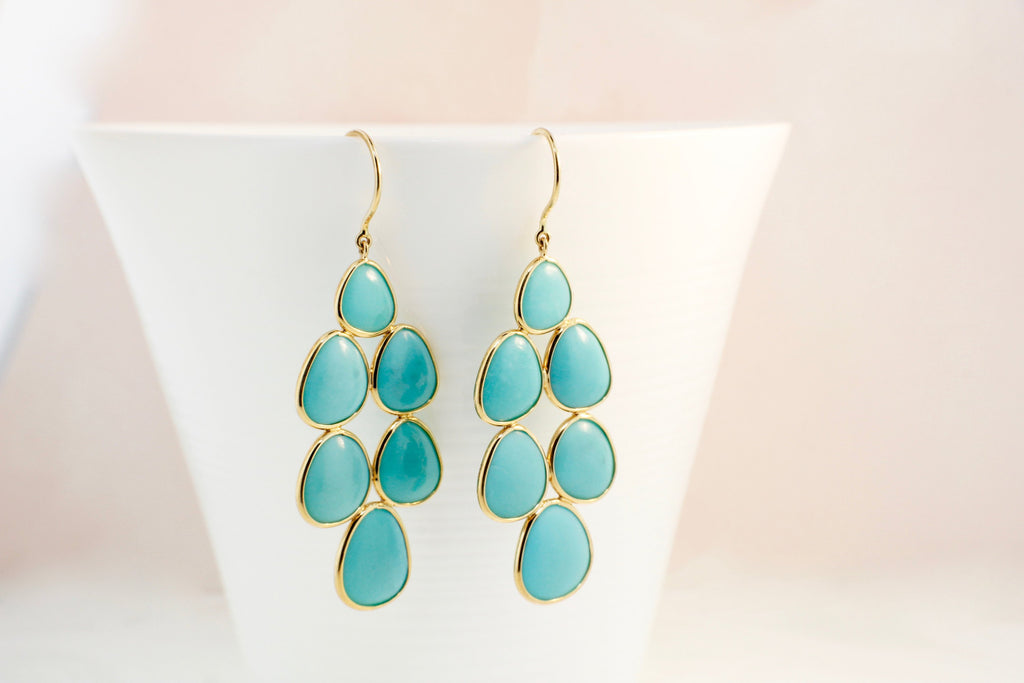 Oceana Turquoise Raindrop Chandelier Dangling Earrings-Earrings-Nari Fine Jewels-Nari Fine Jewels