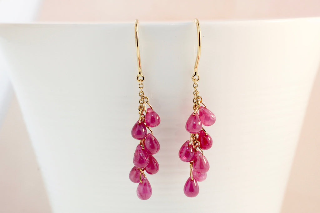 Talia Ruby Waterfall Briolette Dangling Earrings-Earrings-Nari Fine Jewels-Nari Fine Jewels