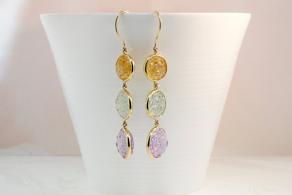 Isla Mixed Gemstones Honeycomb Dangle Earrings-Earrings-Nari Fine Jewels-Nari Fine Jewels