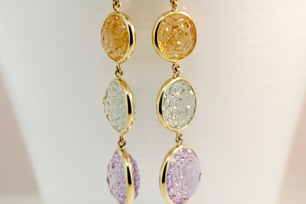 Isla Mixed Gemstones Honeycomb Dangle Earrings-Earrings-Nari Fine Jewels-Nari Fine Jewels