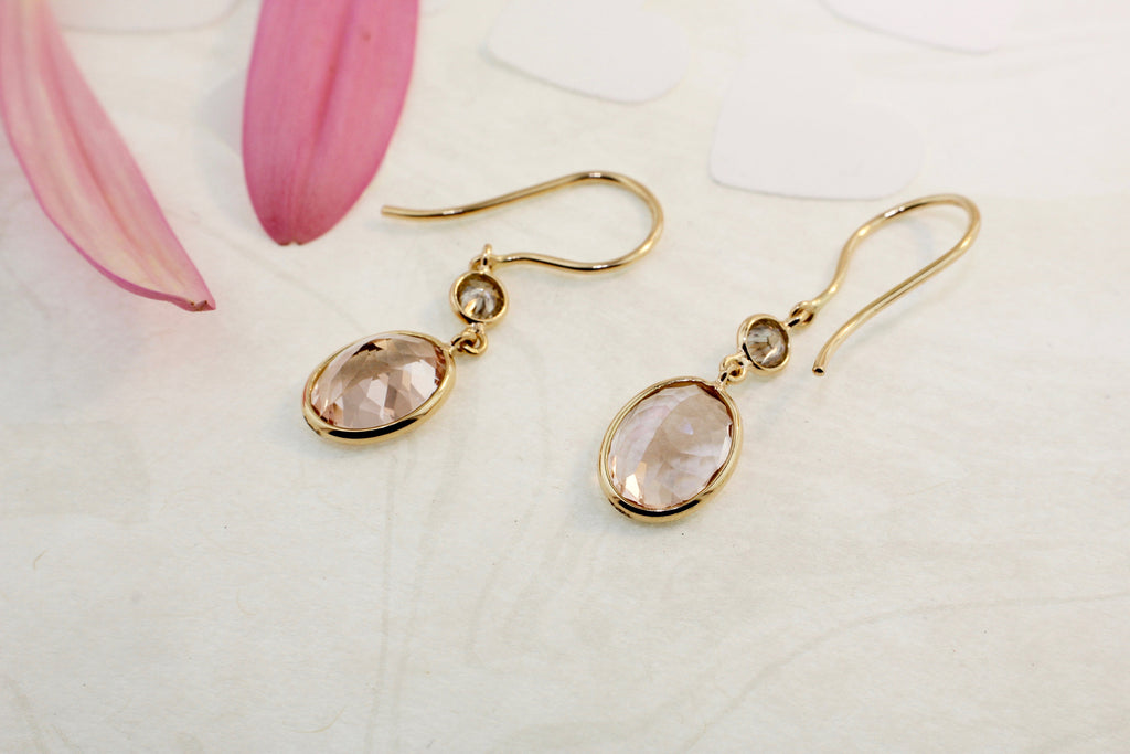 Cali Morganite and Diamond Drop Earrings-Earrings-Nari Fine Jewels-Nari Fine Jewels