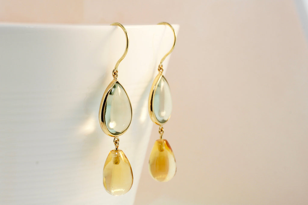 Hali Blue Topaz and Citrine Briolette Dangling Earrings-Earrings-Nari Fine Jewels-Nari Fine Jewels