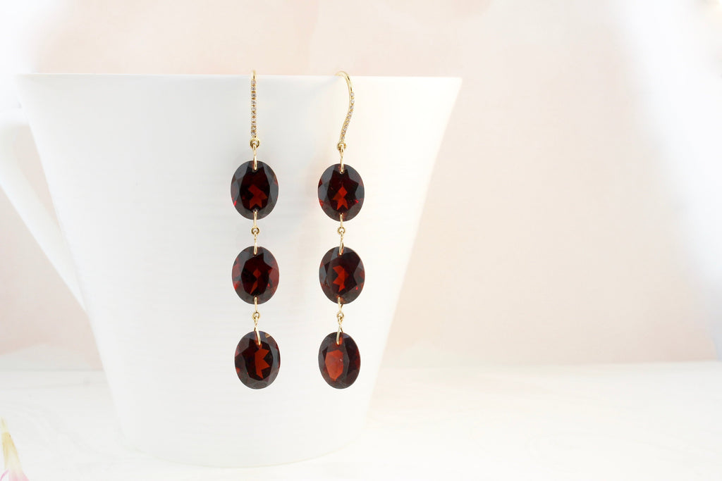 Ellie Garnet Micro Pavé Diamond Dangle Earrings-Earrings-Nari Fine Jewels-Nari Fine Jewels