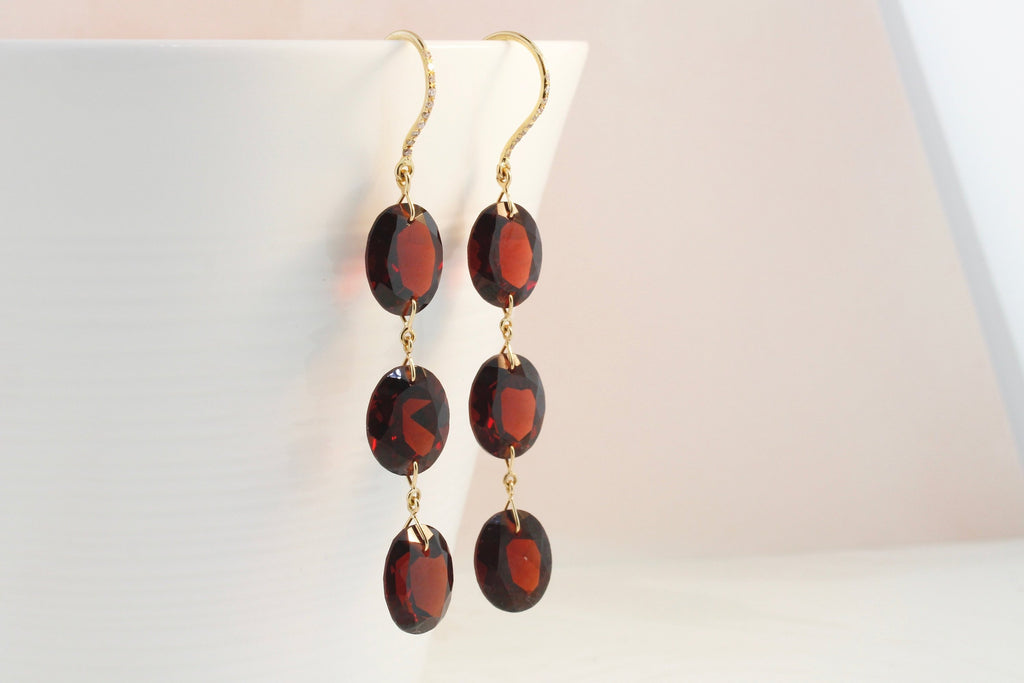 Ellie Garnet Micro Pavé Diamond Dangle Earrings-Earrings-Nari Fine Jewels-Nari Fine Jewels