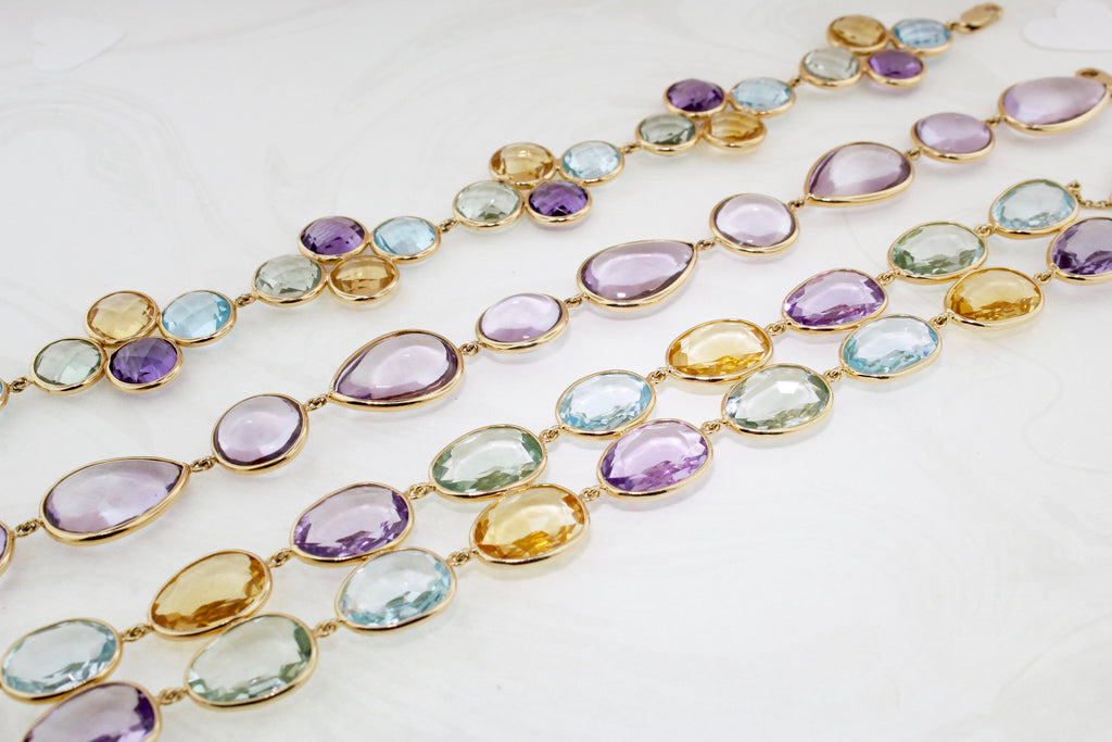 Alia Mixed Gemstones Floral Motif Bezel Bracelet-Bracelets-Nari Fine Jewels-Nari Fine Jewels