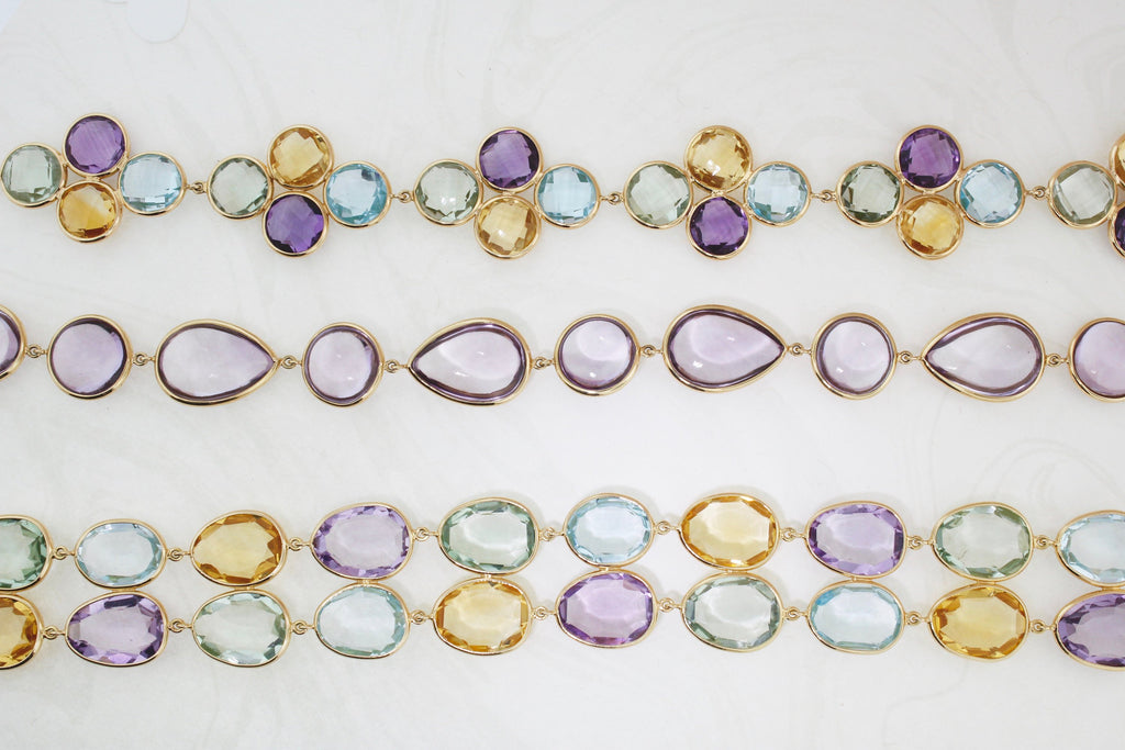 Alia Mixed Gemstones Floral Motif Bezel Bracelet-Bracelets-Nari Fine Jewels-Nari Fine Jewels