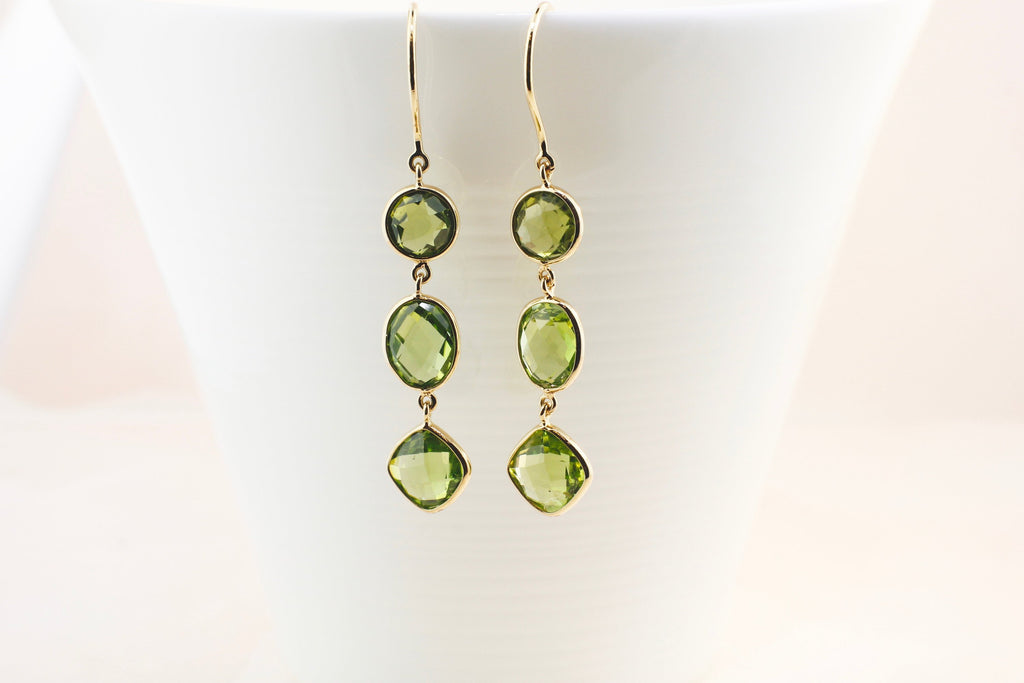 Isla Peridot Triple Dangle Earrings-Earrings-Nari Fine Jewels-Nari Fine Jewels