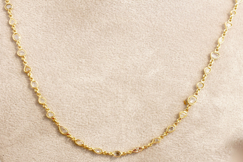 Nura Diamond Rose Cut Mixed Shape Bezel Necklace-Necklaces-Nari Fine Jewels-Nari Fine Jewels