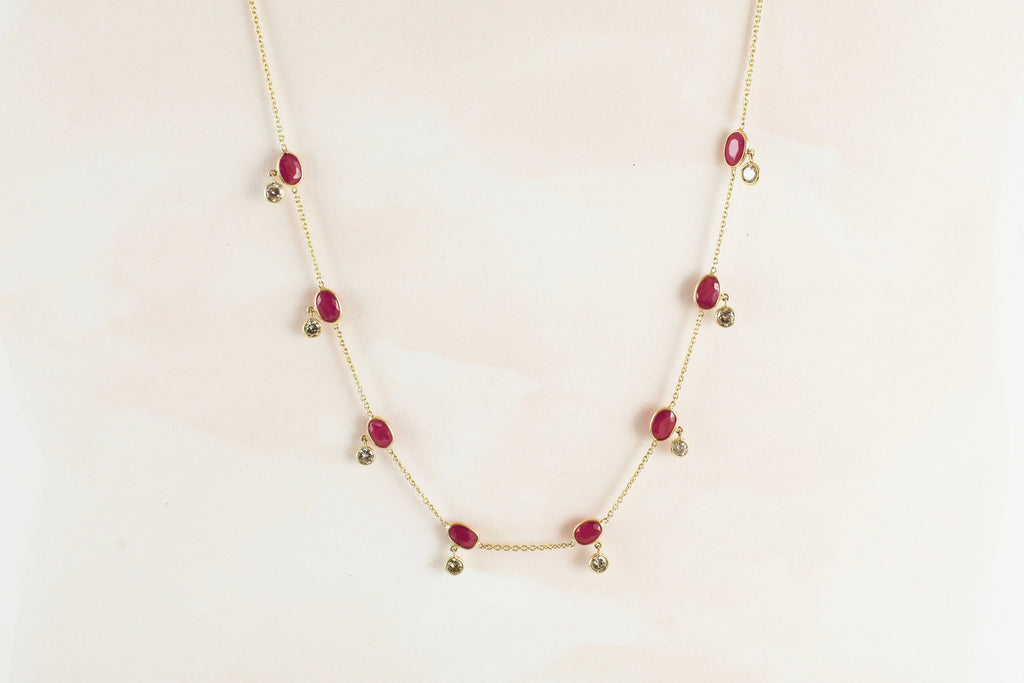 Selina Ruby and Diamond Station Dangling Necklace-Necklaces-Nari Fine Jewels-Nari Fine Jewels