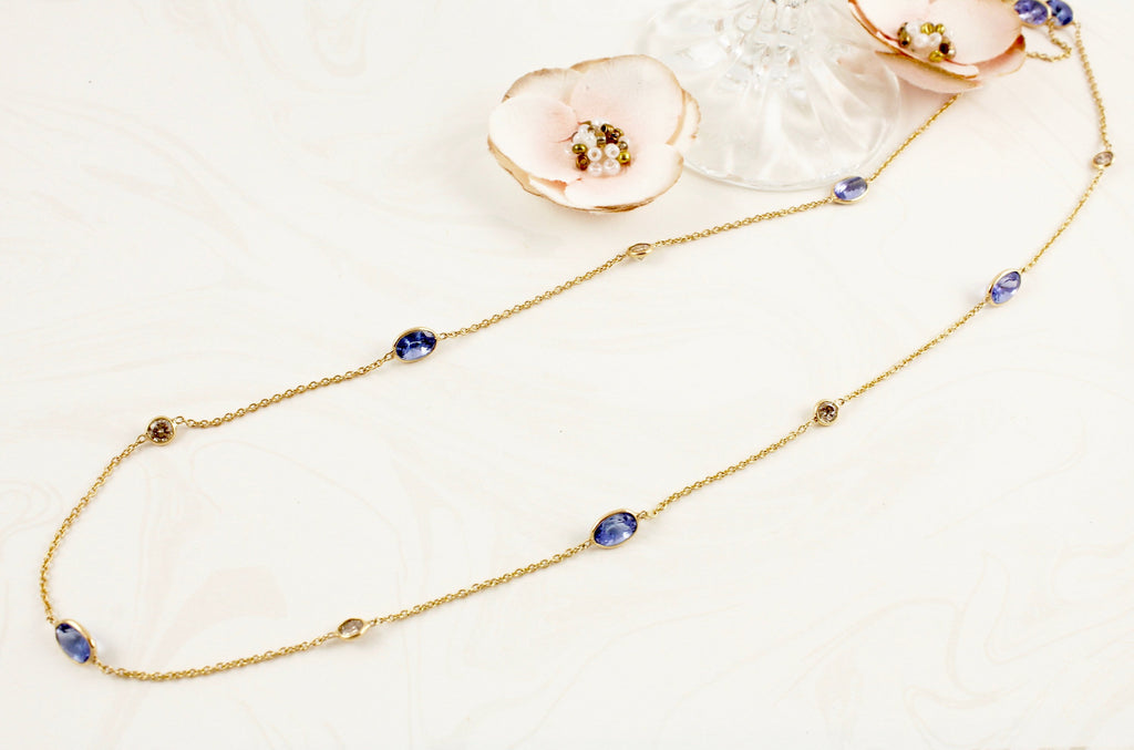 Stella Tanzanite and Diamond Station Necklace-Necklaces-Nari Fine Jewels-Nari Fine Jewels
