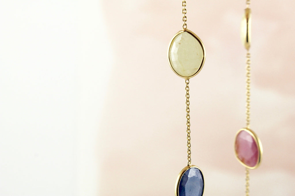 Stella Ruby Sapphire and Yellow Sapphire Station Necklace-Necklaces-Nari Fine Jewels-Nari Fine Jewels