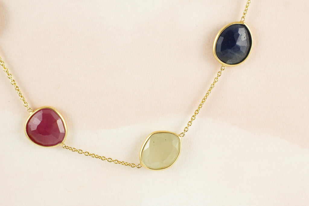 Stella Ruby Sapphire and Yellow Sapphire Station Necklace-Necklaces-Nari Fine Jewels-Nari Fine Jewels