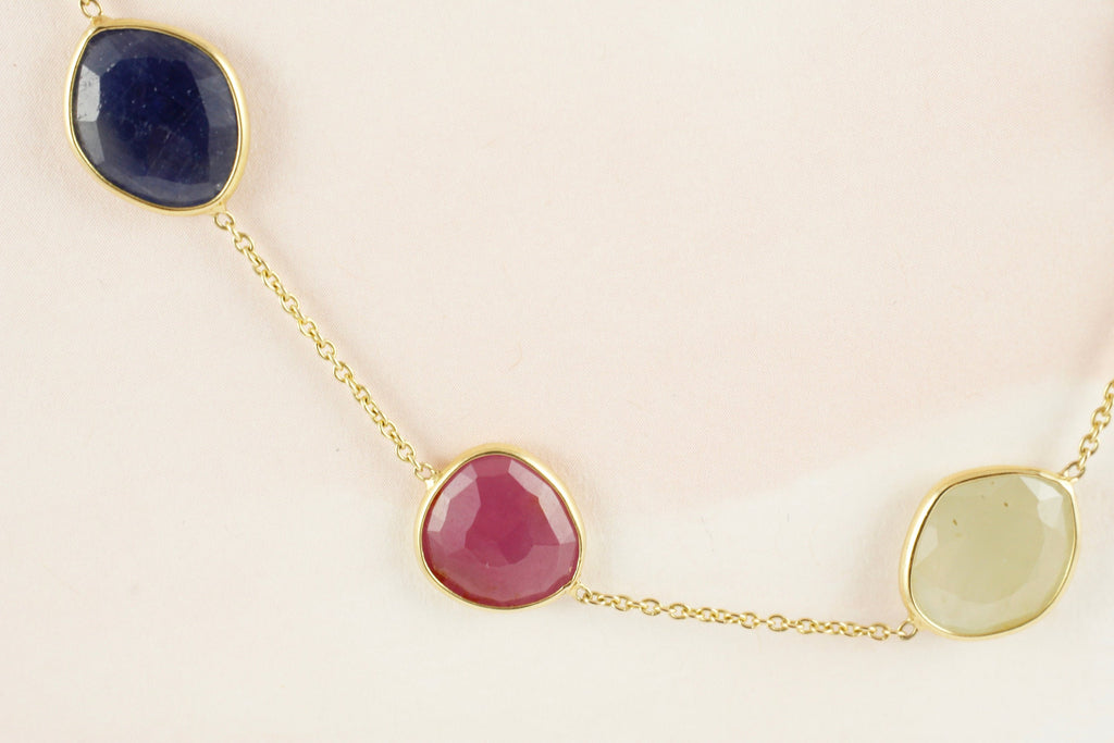 Stella Ruby Sapphire and Yellow Sapphire Station Necklace-Necklaces-Nari Fine Jewels-Nari Fine Jewels