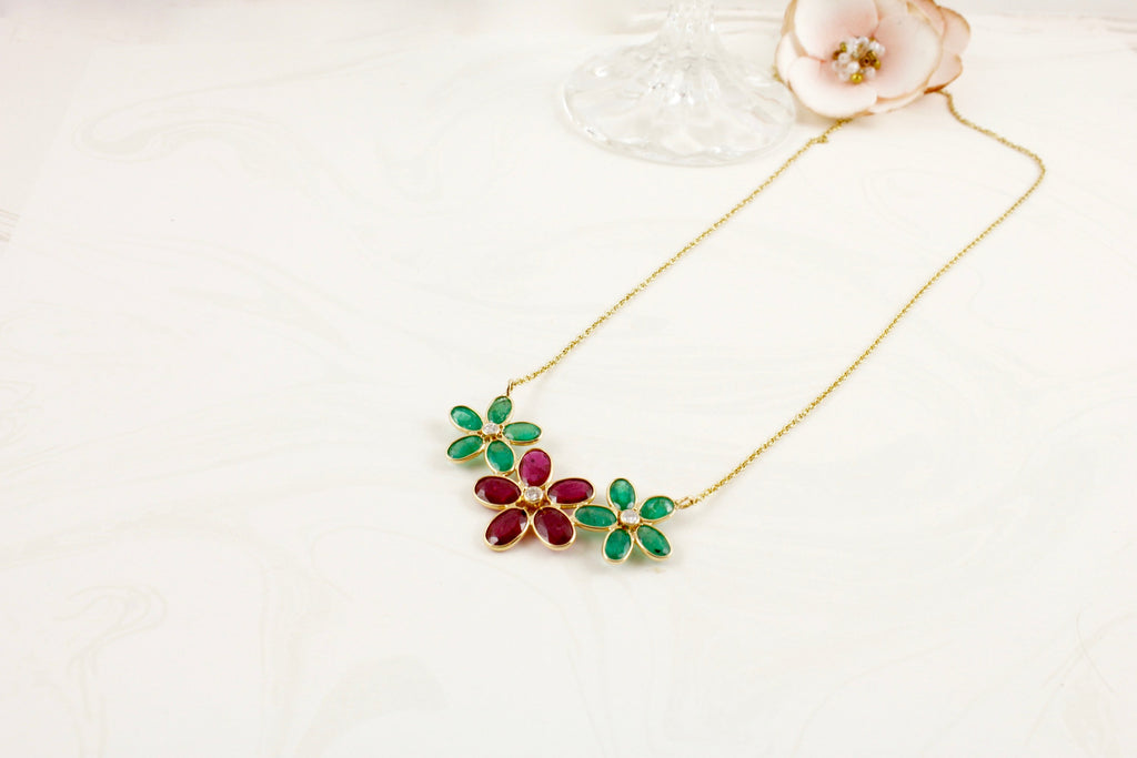 Daisy Ruby Emerald Diamond Necklace-Necklaces-Nari Fine Jewels-Nari Fine Jewels