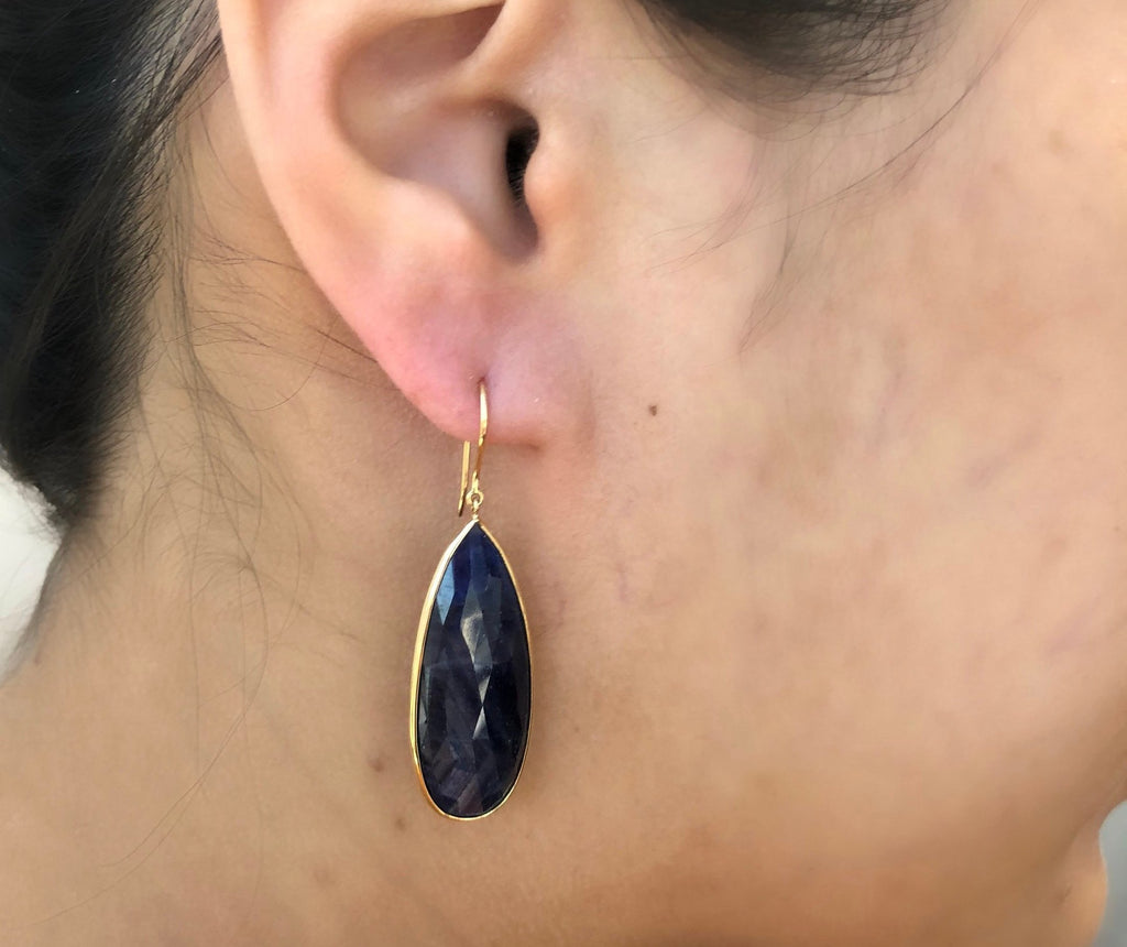 Ava Sapphire Raindrop Solitaire Drop Earrings-Earrings-Nari Fine Jewels-Nari Fine Jewels