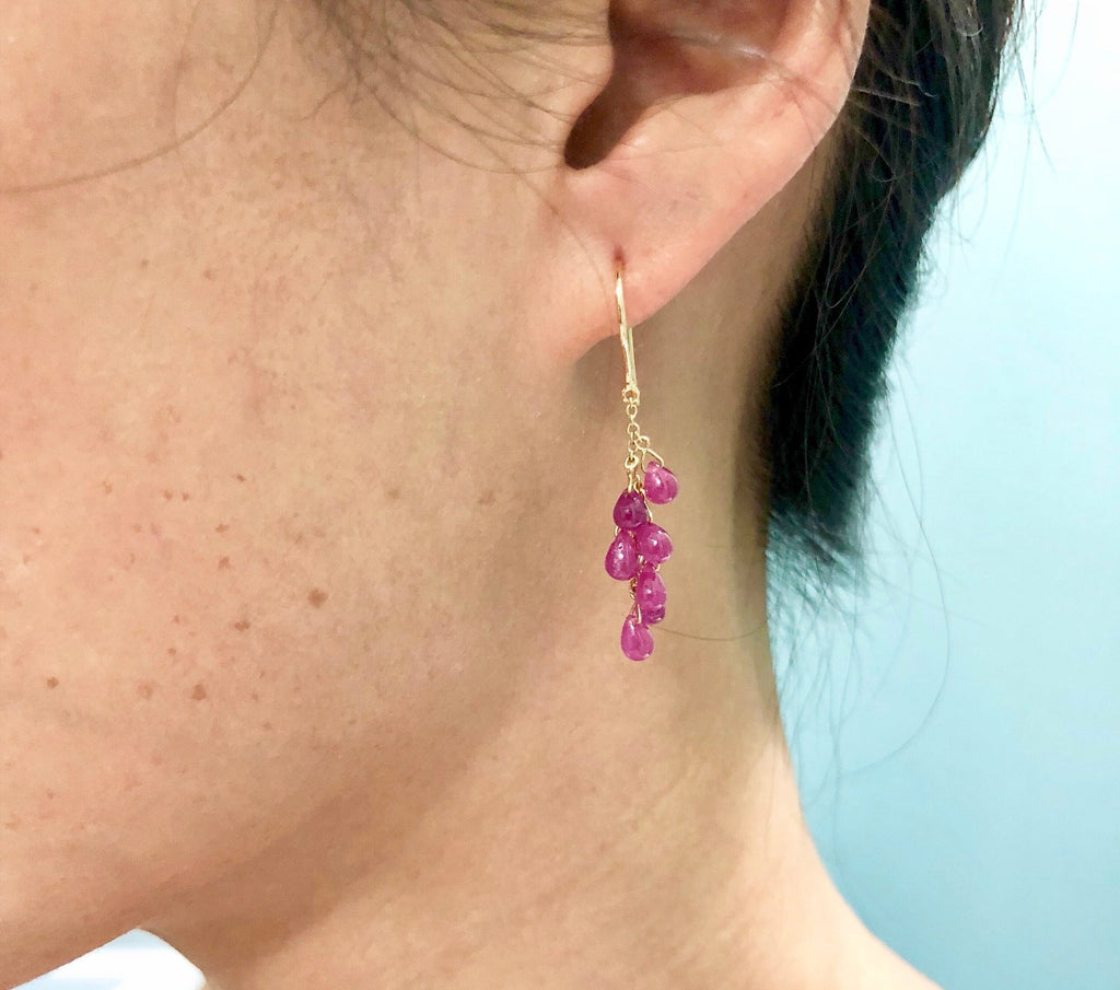 Talia Ruby Waterfall Briolette Dangling Earrings-Earrings-Nari Fine Jewels-Nari Fine Jewels