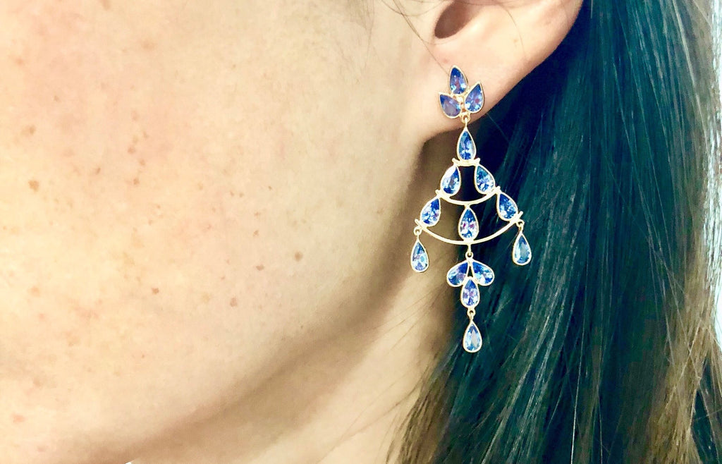 Marin Tanzanite Pear Shape Chandelier Earrings-Earrings-Nari Fine Jewels-Nari Fine Jewels
