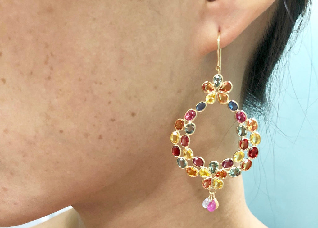 Malai Multi Colored Sapphire Garland Dangle Earrings-Earrings-Nari Fine Jewels-Nari Fine Jewels