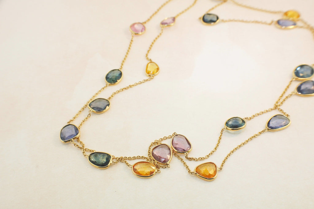 Stella Multi Colored Sapphire Rose Cut Station Necklace-Necklaces-Nari Fine Jewels-Nari Fine Jewels