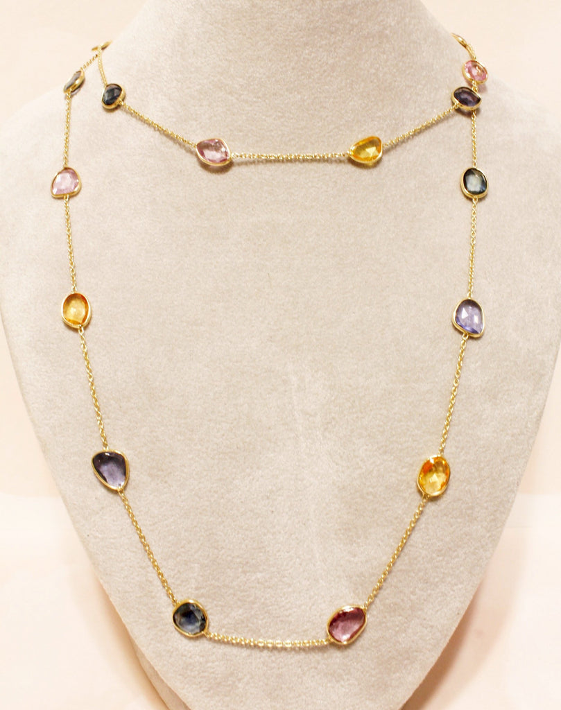 Stella Multi Colored Sapphire Rose Cut Station Necklace-Necklaces-Nari Fine Jewels-Nari Fine Jewels