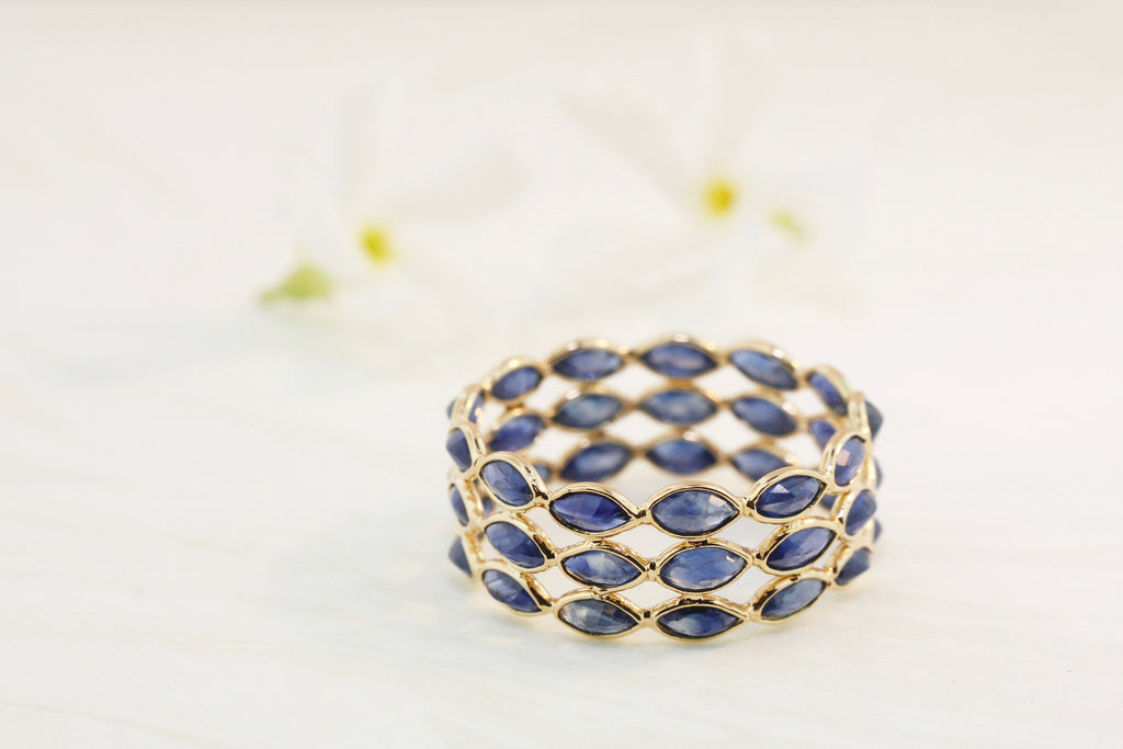 Aiyana Sapphire Marquise Triple Eternity Ring-Rings-Nari Fine Jewels-Nari Fine Jewels