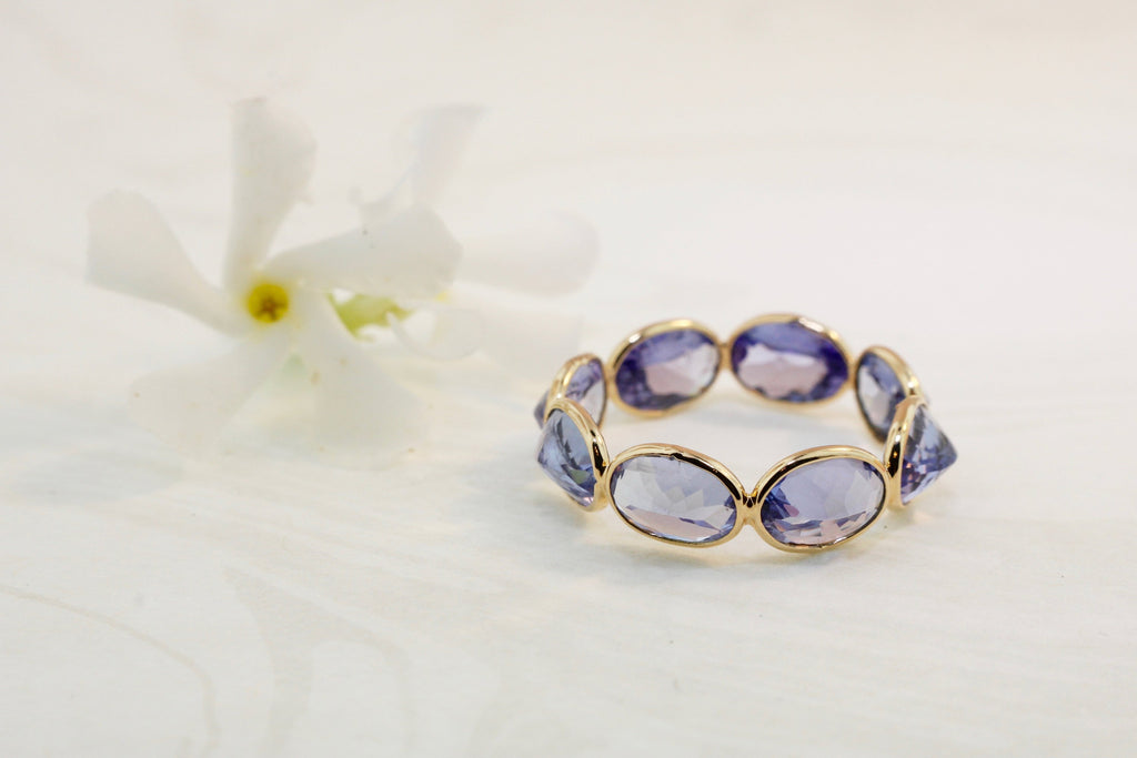 Aiyana Tanzanite Oval Reverse Set Eternity Ring-Rings-Nari Fine Jewels-Nari Fine Jewels