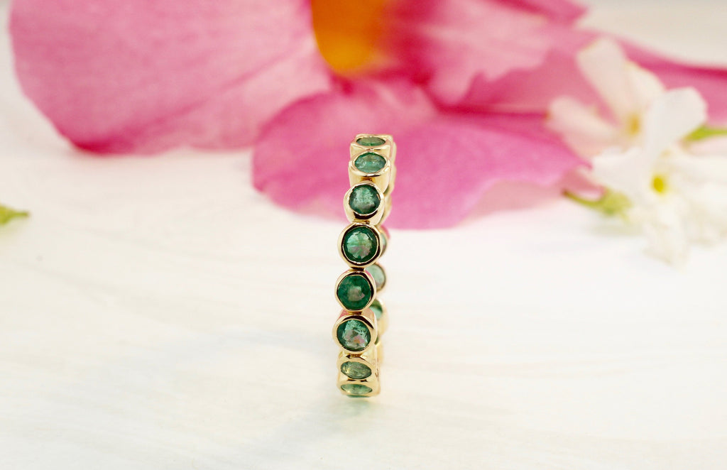 Niran Emerald Round Shape Deep Bezel Set Eternity Ring-Rings-Nari Fine Jewels-Nari Fine Jewels