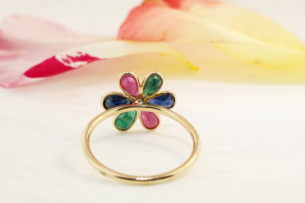 Daisy Ruby Emerald Sapphire Ring-Rings-Nari Fine Jewels-Nari Fine Jewels