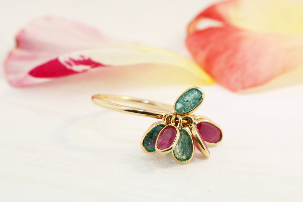 Cassia Ruby and Emerald Dangling Ring-Rings-Nari Fine Jewels-Nari Fine Jewels