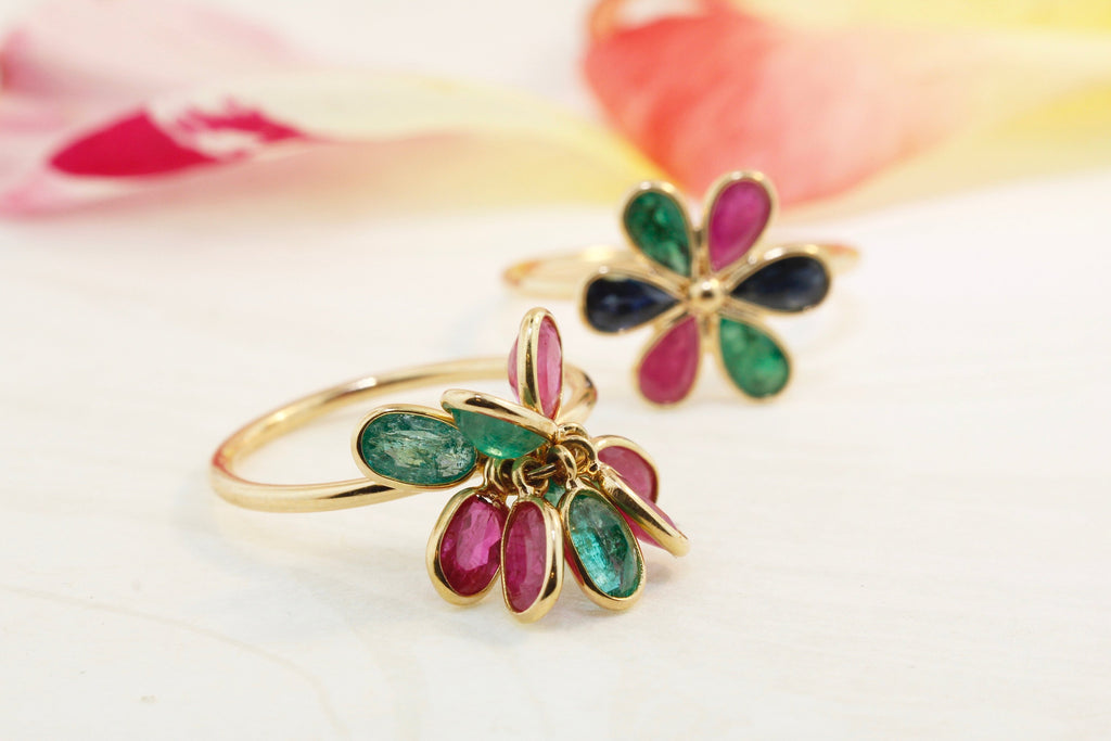 Cassia Ruby and Emerald Dangling Ring-Rings-Nari Fine Jewels-Nari Fine Jewels