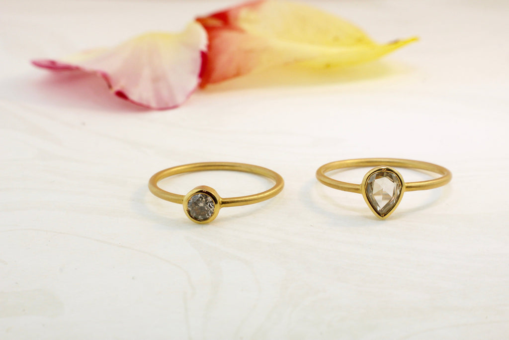 Jolina Diamond Rose Cut Pear Shape Solitaire Satin Finish Ring-Rings-Nari Fine Jewels-Nari Fine Jewels