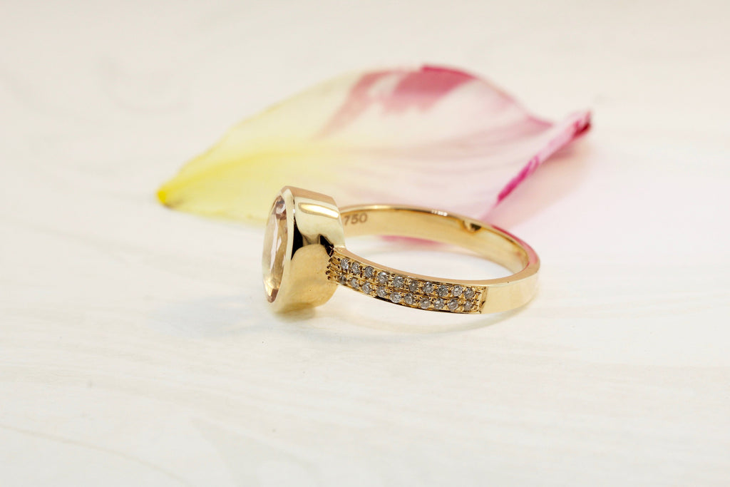 Bella Morganite Solitaire Micro Pavé Diamond Ring-Rings-Nari Fine Jewels-Nari Fine Jewels