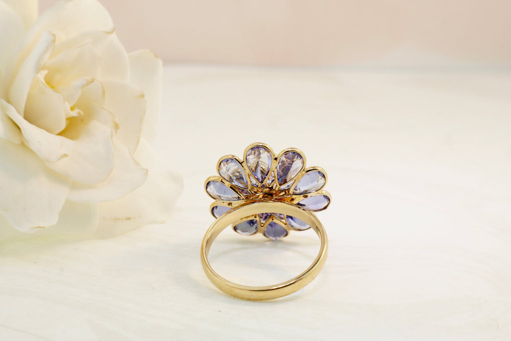 Camellia Tanzanite Ring with Diamond-Rings-Nari Fine Jewels-Nari Fine Jewels