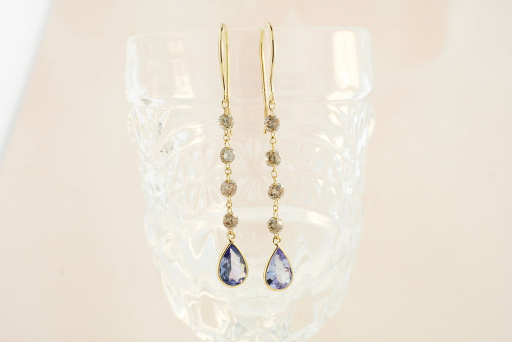 Raine Diamond and Tanzanite Minimalist Floating Dangle Earrings-Earrings-Nari Fine Jewels-Nari Fine Jewels
