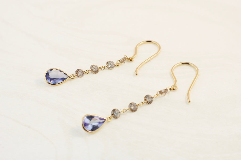 Raine Diamond and Tanzanite Minimalist Floating Dangle Earrings-Earrings-Nari Fine Jewels-Nari Fine Jewels
